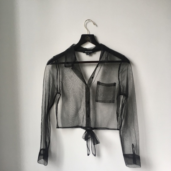 Mendocino mesh organza black tie front blouse - Picture 5 of 9